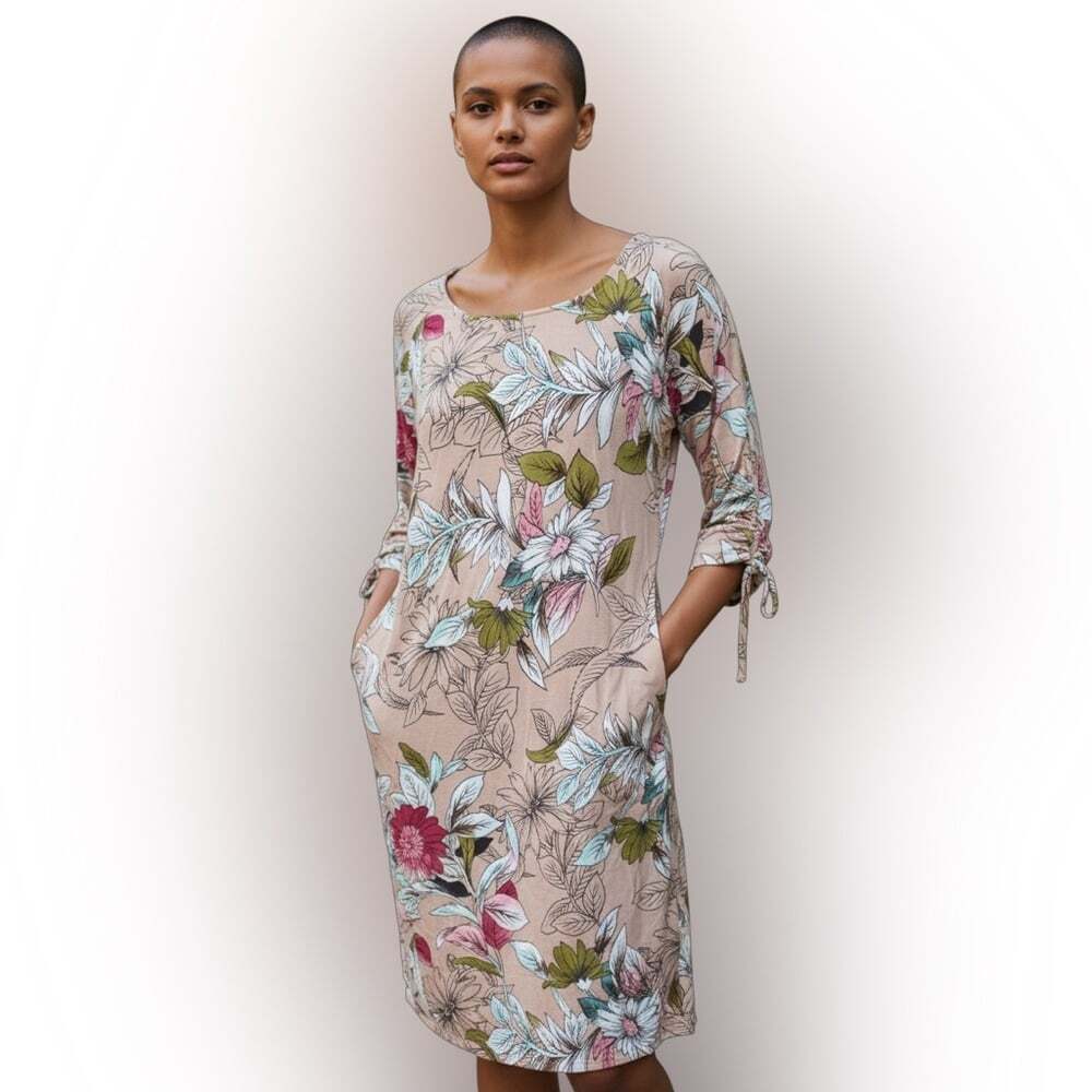 Esqualo Floral Print Dress Size 6 3/4 Sleeves Midi Dress Femininecore Career